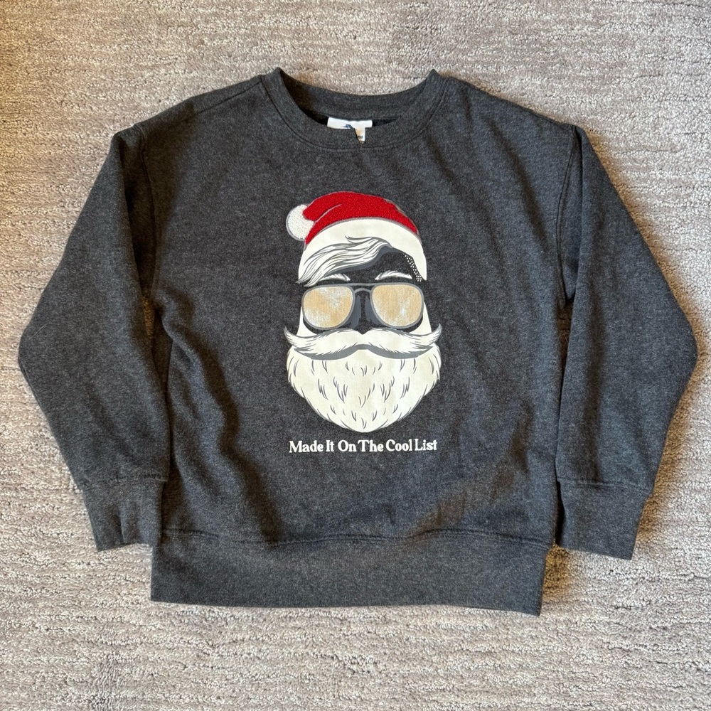 Tommy Bahama‎ Kids Gray Cool Santa Graphic Sweatshirt Size Small (5/6) FLAWED